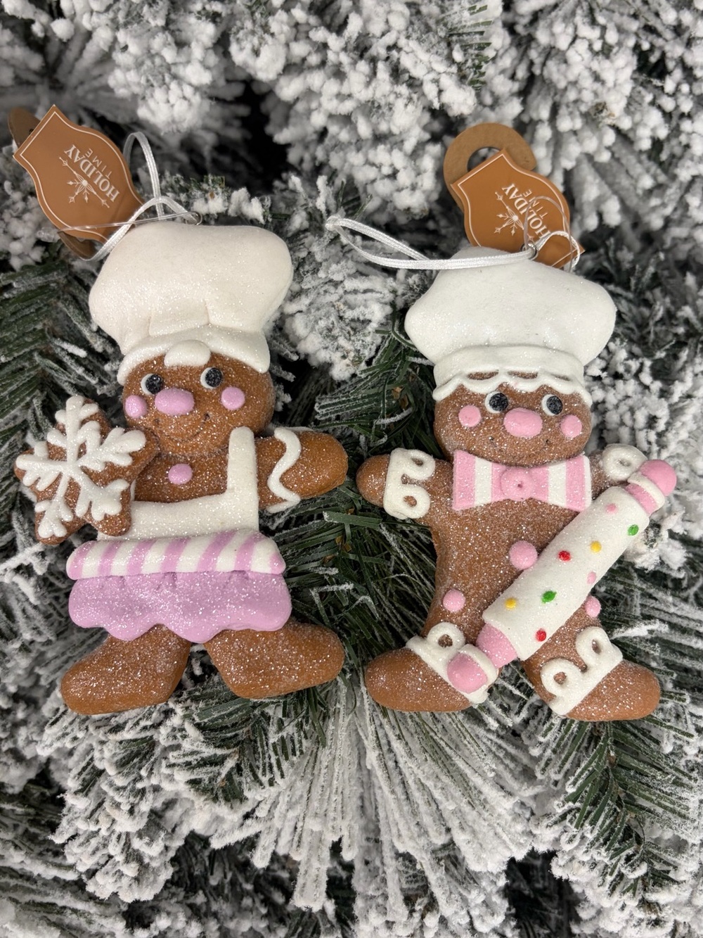 Holiday Time Gingerbread Chef Ornaments - White, Pink, Brown